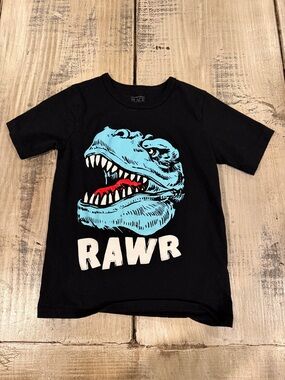 The Children's Place Black Tee with Blue Dino and Red Accent